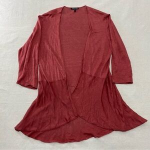 Eileen Fisher Sweater Women Large Red Silk Linen Open Front Lightweight Cardigan